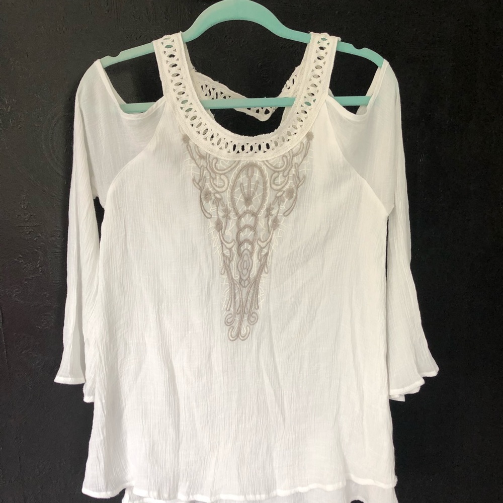 Boho cold shoulder lace top